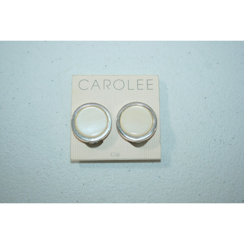 Vintage Carolee Silver Tone Flat Round Signed Clip On Earrings NEW